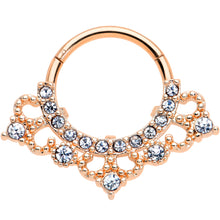 Load image into Gallery viewer, 16G 3/8 Clear Gem Rose Gold Tone Tiny Tiara Hinged Segment Ring