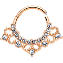 Load image into Gallery viewer, 16G 3/8 Clear Gem Rose Gold Tone Tiny Tiara Hinged Segment Ring