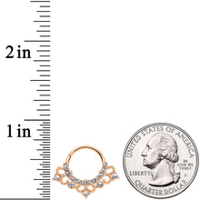 Load image into Gallery viewer, 16G 3/8 Clear Gem Rose Gold Tone Tiny Tiara Hinged Segment Ring