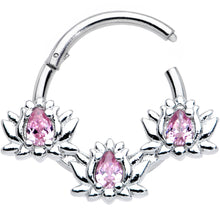 Load image into Gallery viewer, 16G 3/8 Pink CZ Gem Triple Lotus Hinged Segment Ring