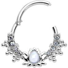 Load image into Gallery viewer, 16G 3/8 White Faux Opal Stylized Lotus Hinged Segment Ring