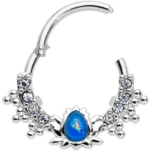 Load image into Gallery viewer, 16G 3/8 Blue Faux Opal Stylized Lotus Hinged Segment Ring