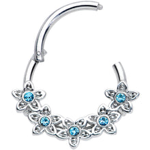 Load image into Gallery viewer, 16G 3/8 Blue Gem Foxy Floral Hinged Segment Ring