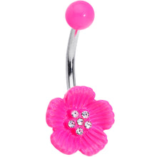 Load image into Gallery viewer, Pink Faux Opal Clear Gem Pink Sandblast Flower Belly Ring Set of 4
