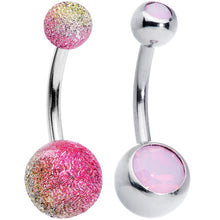 Load image into Gallery viewer, Pink Faux Opal Clear Gem Pink Sandblast Flower Belly Ring Set of 4