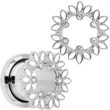 Load image into Gallery viewer, Clear Gem White Leaves Screw Fit Tunnel Plug Set