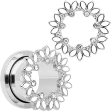 Load image into Gallery viewer, Clear Gem White Leaves Screw Fit Tunnel Plug Set