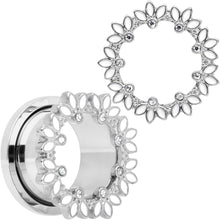 Load image into Gallery viewer, Clear Gem White Leaves Screw Fit Tunnel Plug Set