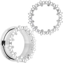 Load image into Gallery viewer, Clear Gem White Leaves Screw Fit Tunnel Plug Set