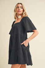 Load image into Gallery viewer, Square Neck Half Sleeve Tiered Summer Dress For Women–Elegant & Flattering with Ruched Detail & Chic Tiered Design