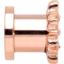 Load image into Gallery viewer, 2G Clear Gem Rose Gold Hue White Leaves Screw Fit Tunnel Plug Set