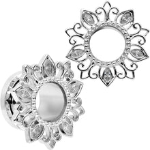 Load image into Gallery viewer, Clear Gem Floral Lotus Screw Fit Tunnel Plug Set