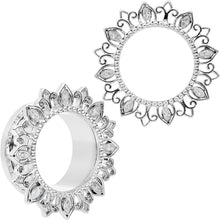 Load image into Gallery viewer, Clear Gem Floral Lotus Screw Fit Tunnel Plug Set