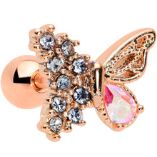 Load image into Gallery viewer, 16G 1/4 Clear Gem Rose Gold Tone Glam Butterfly Cartilage Tragus