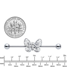 Load image into Gallery viewer, 14G Clear Gem Lacy Butterfly Industrial Barbell 38mm
