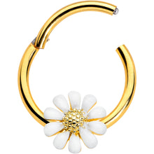 Load image into Gallery viewer, 16G 3/8 Gold Tone Innocence White Flower Hinged Segment Ring
