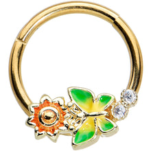 Load image into Gallery viewer, 16G 3/8 Clear CZ Gem Gold Tone Sun Butterfly Hinged Segment Ring