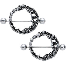 Load image into Gallery viewer, 14G 3/4 Clear Gem Face Crescent Moon Nipple Shield Set