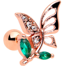 Load image into Gallery viewer, 16G 1/4 Clear Gem Rose Gold Hue Floral Butterfly Cartilage Tragus