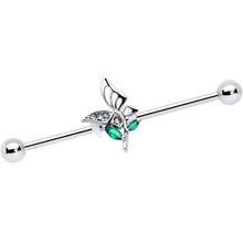 Load image into Gallery viewer, 14G Clear Green Gem Floral Butterfly Industrial Barbell 38mm