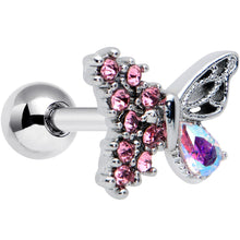 Load image into Gallery viewer, 16G 1/4 Pink Gem Glam Butterfly Cartilage Tragus Earring