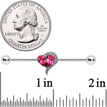 Load image into Gallery viewer, 14G Clear Pink Gem Curve Heart Valentines Industrial Barbell 38mm