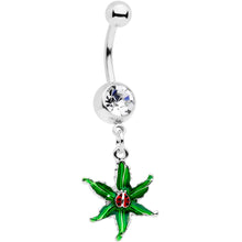 Load image into Gallery viewer, Clear Gem Tiny Ladybug Leaves Dangle Belly Ring