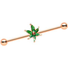 Load image into Gallery viewer, 14G Rose Gold Tone Tiny Ladybug Leaves Industrial Barbell 38mm