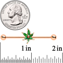 Load image into Gallery viewer, 14G Rose Gold Tone Tiny Ladybug Leaves Industrial Barbell 38mm