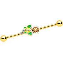 Load image into Gallery viewer, 14G Clear CZ Gem Gold Tone Sun Butterfly Industrial Barbell 38mm