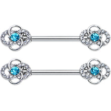 Load image into Gallery viewer, 14G 9/16 Clear Blue Gem Celtic Knots Barbell Nipple Ring Set