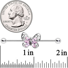 Load image into Gallery viewer, 14G Pink Gem Lacy Butterfly Industrial Barbell 38mm