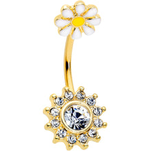 Load image into Gallery viewer, Clear Gem Gold Tone Sun Daisy Flower Double Mount Belly Ring