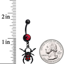 Load image into Gallery viewer, Red Gem Black Skull Spider Halloween Dangle Belly Ring
