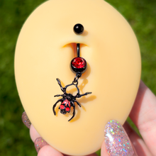 Load image into Gallery viewer, Red Gem Black Skull Spider Halloween Dangle Belly Ring