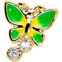 Load image into Gallery viewer, 20G 1/4 Clear CZ Gem Sweet Green Wing Butterfly Nose Bone