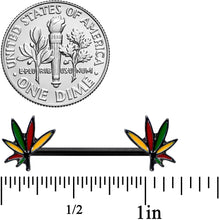 Load image into Gallery viewer, 14G 9/16 Black Multicolor Weed Pot Leaf Barbell Nipple Ring Set