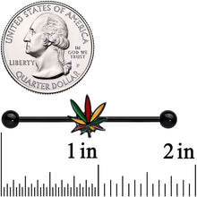 Load image into Gallery viewer, 14G Black Multicolor Weed Pot Leaf Industrial Barbell 38mm