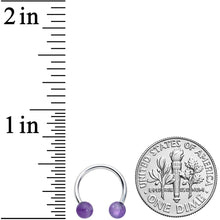 Load image into Gallery viewer, 16G 3/8 Purple Stone Ball End Internally Threaded Horseshoe