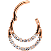Load image into Gallery viewer, 16G 5/16 Clear CZ Gem Rose Gold Tone Double Row Segment Ring