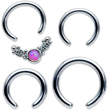 Load image into Gallery viewer, 14 16G 1/4 5/16 Pink Synthetic Opal Ornate Captive Ring Set of 4