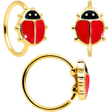 Load image into Gallery viewer, 20G 1/4 5/16 Gold Tone Flower Ladybug Nose Hoop Bone Set of 3