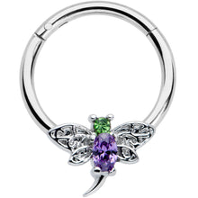 Load image into Gallery viewer, 16G 3/8 Green Purple Gem Dragonfly Hinged Segment Ring