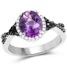 Load image into Gallery viewer, 1.64 Carat Genuine Amethyst, Black Diamond & White Diamond .925 Sterling Silver Ring