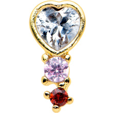 Load image into Gallery viewer, 20G 1/4 Clear Pink Red CZ Gem Gold Tone Heart Valentine Nose Bone