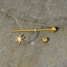 Load image into Gallery viewer, 14G Clear Gem Gold Hue Snowflake Christmas Industrial Barbell 38mm