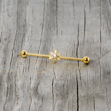 Load image into Gallery viewer, 14G Clear Gem Gold Hue Snowflake Christmas Industrial Barbell 38mm