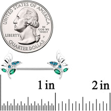 Load image into Gallery viewer, 14G 9/16 Blue Green Gem Floral Butterfly Nipple Ring Set