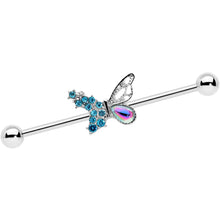 Load image into Gallery viewer, 14G Blue Aurora Gem Super Glam Butterfly Industrial Barbell 38mm