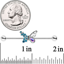 Load image into Gallery viewer, 14G Blue Aurora Gem Super Glam Butterfly Industrial Barbell 38mm